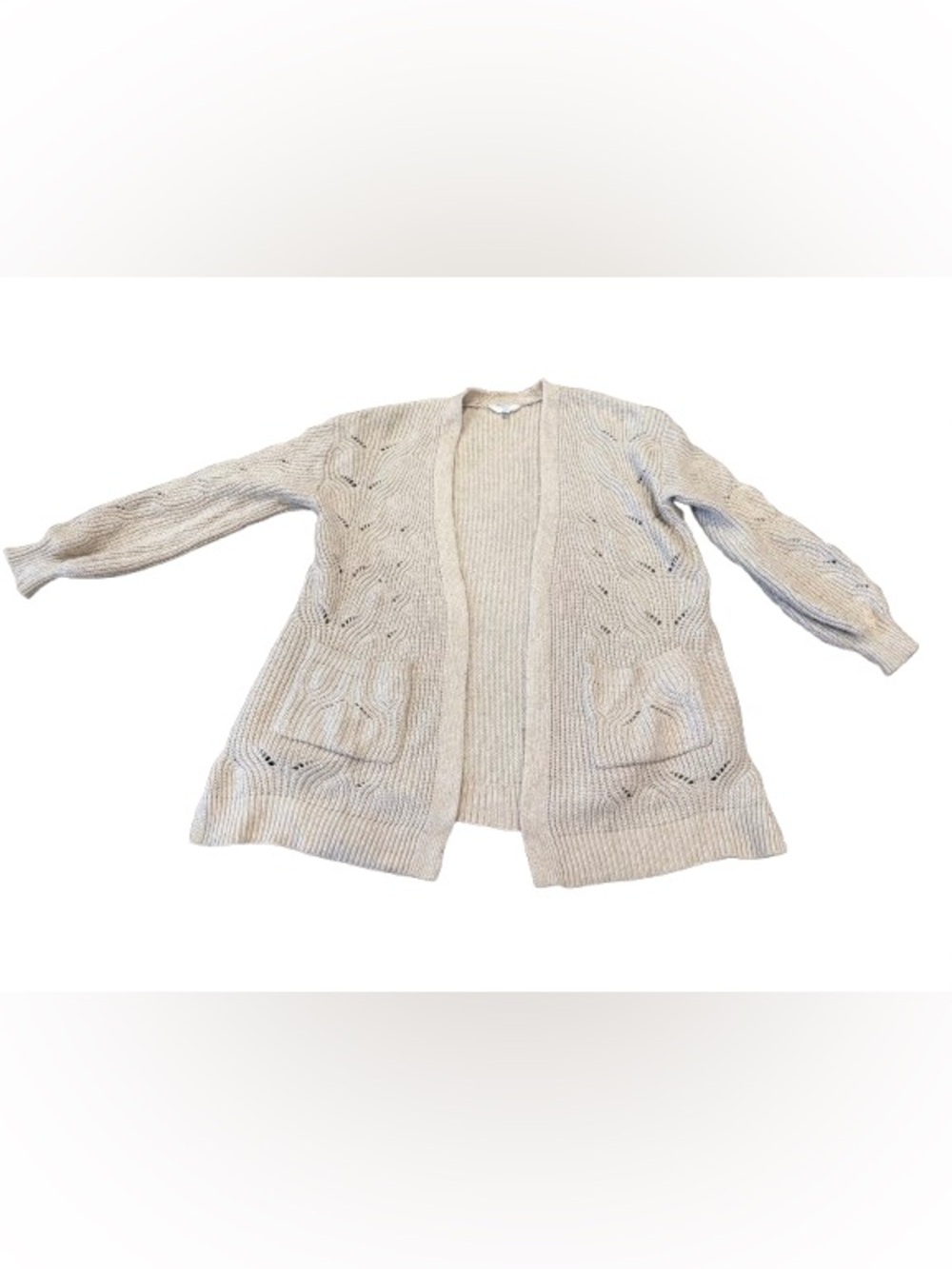 Time and Tru Women’s Cream Open-Front Cable Knit Cardigan Size Extra Large